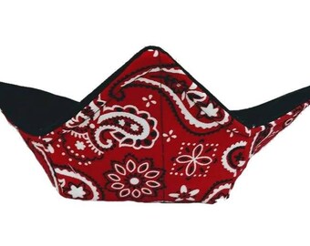 Bowl Cozy Microwave Safe Cotton Soup Hot Bowl Pot Holder in a Red Bandana and Solid Black Fabric Print
