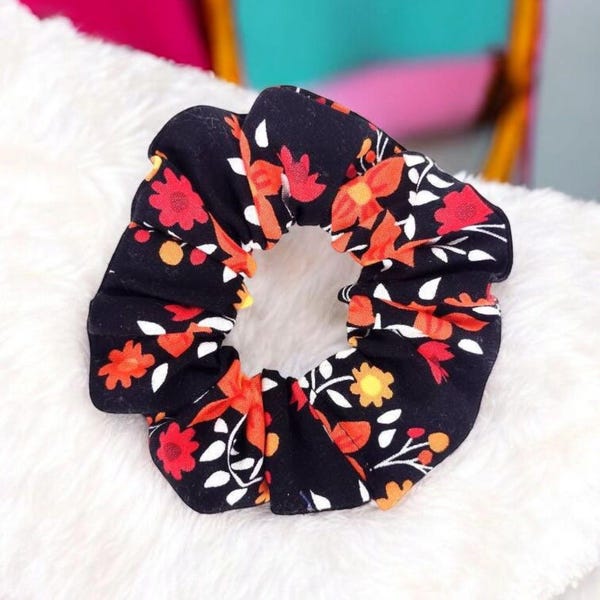 Scrunchie, Hair Tie, Hair accessories, Gift for Girls Orange Floral Hair Scrunchie