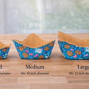 Bowl Cozy Microwave Safe Cotton Soup Hot Bowl Pot Holder in a Milk and Cookies and Solid Tan Fabric Print image 2