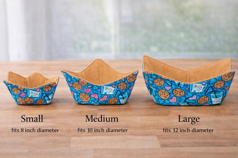 Bowl Cozy Microwave Safe Cotton Soup Hot Bowl Pot Holder in a Milk and Cookies and Solid Tan Fabric Print image 2