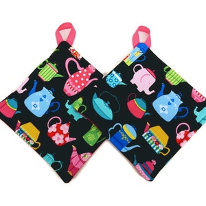 Pot holder for kitchen Pot Holder Set Oven Hot Pad Pot Holder for Cooking or Baking in a Pink Teapot Fabric Print
