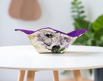 Bowl Cozy Quilted Cotton Microwave Safe Purple and Black Butterfly