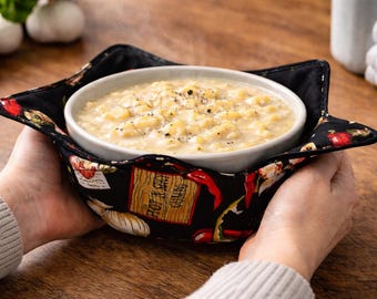 Microwavable Bowl Cozy, Cotton Soup & Serving Bowl Holder, Cajun Lobster and Shrimp Print