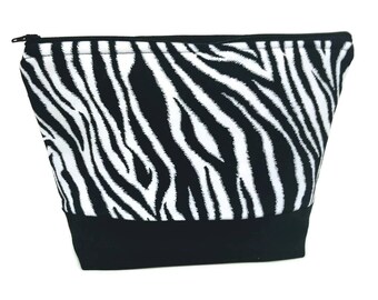 Zebra animal print zippered cosmetic, make up, travel bag