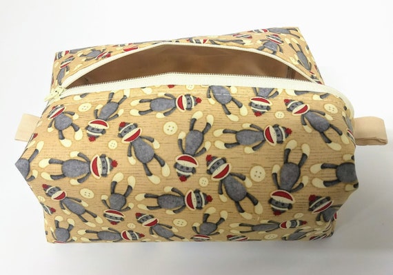 Cosmetic Bag, Rectangular Box Bag in a Sock Monkey Fabric UK