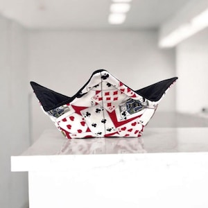 Bowl Cozy Microwave Safe Cotton Soup Hot Bowl Pot Holder in a Poker Playing Card and Solid Black Fabric Print