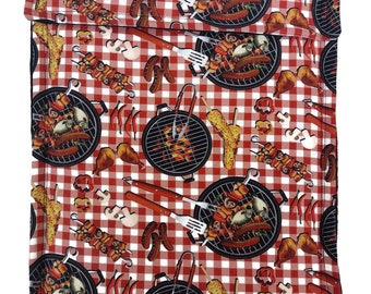 Baked Potato Bag in a Backyard BBQ Fabric Print by Sewuseful Studios