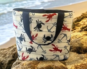 Tote Bag, Beach Bag, Hand bag, Travel Bag Nautical Beach Bag or Tote Bag with Pocket