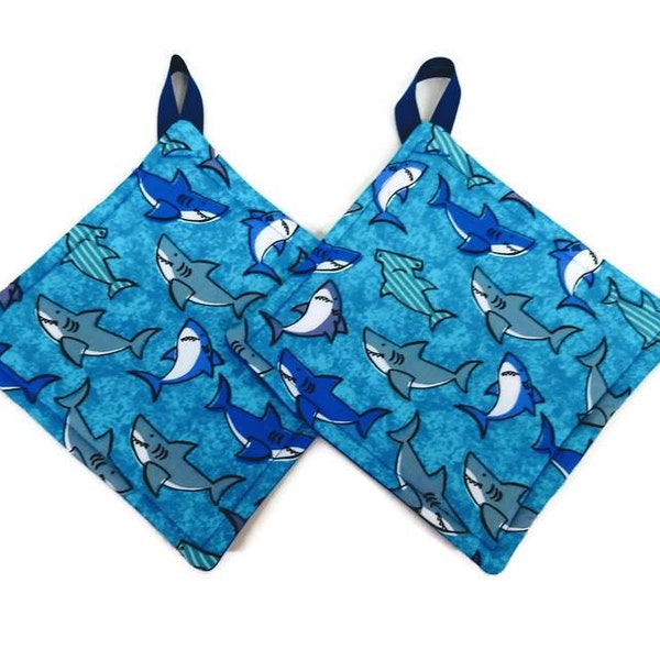 Pot holder for kitchen Pot Holder Set Oven Hot Pad Pot Holder for Cooking or Baking in a Blue Shark Fabric Print