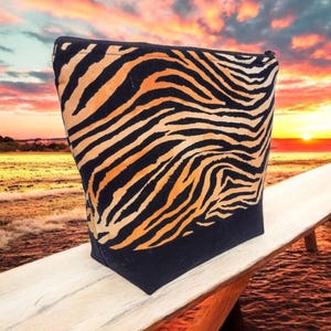 Bolsa de cosméticos, bolsa con cremallera, bolsa de maquillaje, bolsa de viaje, bolsa de cosméticos con cremallera con estampado animal de rayas de tigre, maquillaje, bolsa de viaje