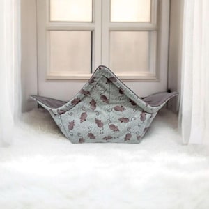 Bowl Cozy Microwave Safe Cotton Soup Hot Bowl Pot Holder in a Tiny Mouse and Solid Grey Fabric Print