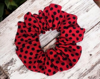 Scrunchie, Hair Tie, Hair Accessories, gifts for girls Red and Black Polka Dot Hair Scrunchie