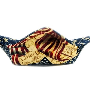 Bowl Cozy Microwave Safe Cotton Soup Hot Bowl Pot Holder in a Liberty Flag and Blue and Tan Star Fabric Print