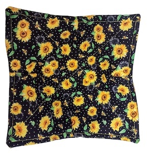 Microwavable Plate Cozy in a Black Sunflower Fabric Print, Reversible and Washable