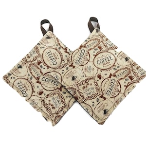 Coffee Print Pot Holder Set: Insulated Kitchen Hot Pads