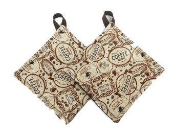 Juego de agarraderas con estampado de café: Agarraderas aislantes para cocina