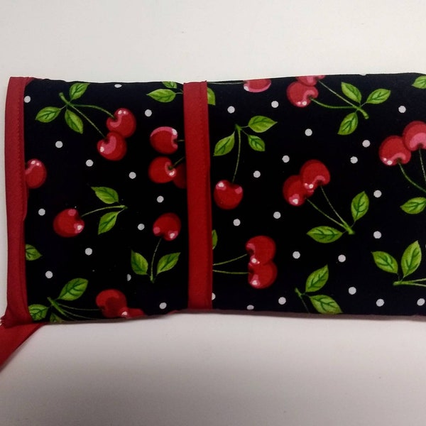 Heat resistant curling iron, hair straightener case, retro cherry