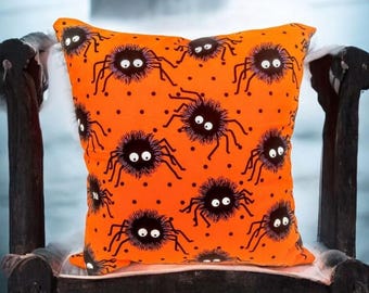 Throw Pillow, Decor Pillow, Halloween Pillows, Halloween Decorations 18 x 18 inch Halloween Fuzzy Spider throw pillow with invisible zipper