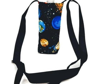 Water Bottle Holder - Insulated Water Bottle Holder with Adjustable Strap in a Planet Fabric