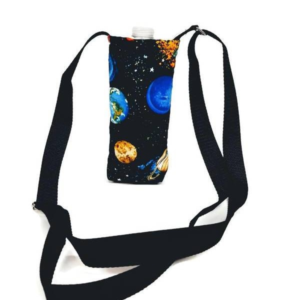 Water Bottle Holder - Insulated Water Bottle Holder with Adjustable Strap in a Planet Fabric