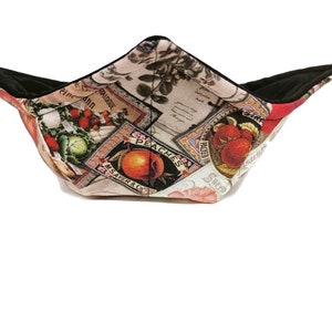 Bowl Cozy Microwave Safe Cotton Soup Hot Bowl Pot Holder in a Seed Packet and Solid Black Fabric Print