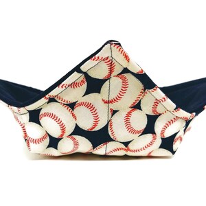Bowl Cozy Microwave Safe Cotton Soup Hot Bowl Pot Holder in a Baseball on Dark Blue Fabric Print