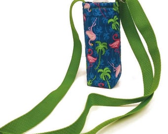 Water Bottle Holder in a Tropical Flamingo Fabric Print by Sewuseful Studios LLC