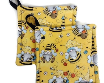 Agarradera para cocina Juego de agarraderas para horno Agarradera para cocinar u hornear con estampado de tela de gnomo de abeja