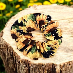 Scrunchie, Hair Tie, Gift for Girls, hair Accessories sunflower Polka Dot Hair Scrunchie