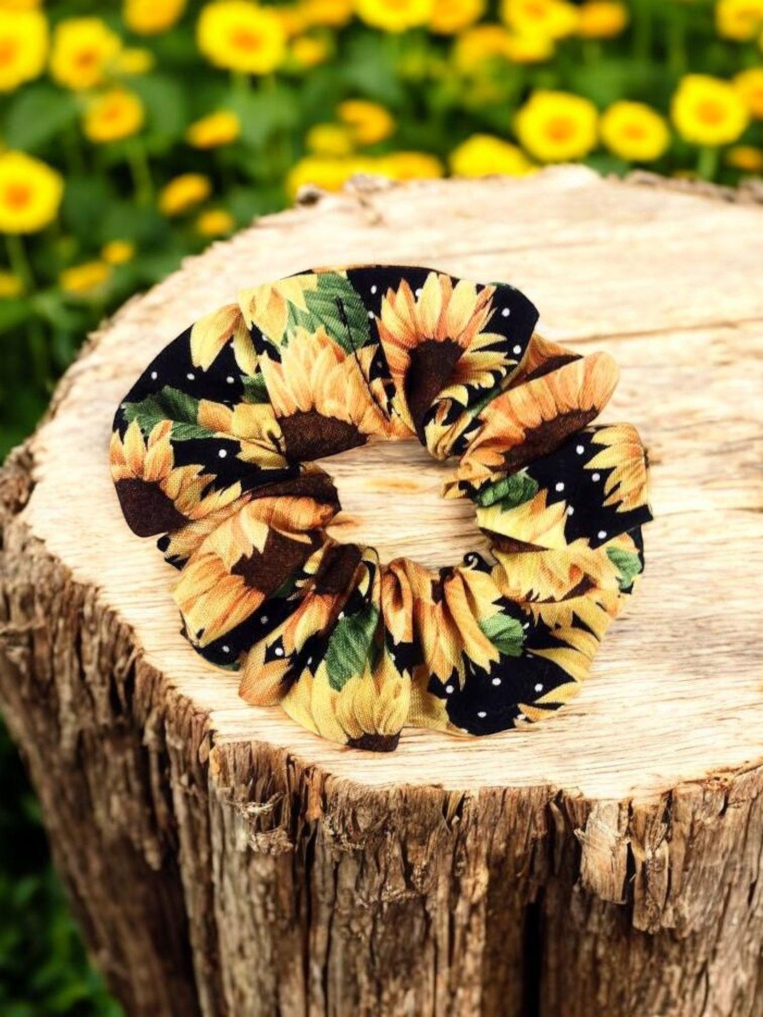 Scrunchie, Hair Tie, Gift for Girls, hair Accessories sunflower Polka Dot Hair Scrunchie