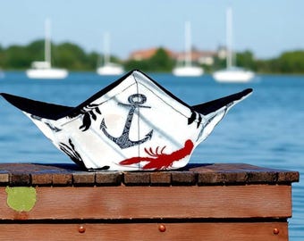 Bowl Cozy Microwave Safe Cotton Soup Hot Bowl Pot Holder in a Nautical Lobster and Anchor Fabric Print