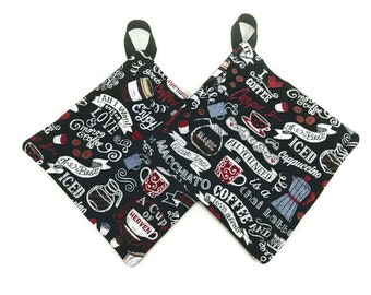 Pot holder for kitchen Pot Holder Set Oven Hot Pad Pot Holder for Cooking or Baking in a Black Graffiti Coffee Fabric Print