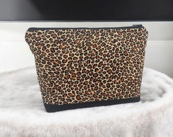 Cheetah Print zippered cosmetic, make up, travel bag