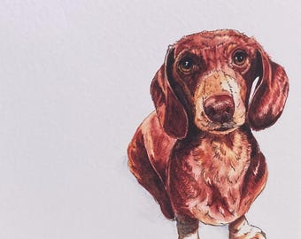 Dachshund Art Card; Personalised or blank for any occasion. Teckel, Wiener or Sausage Dog.