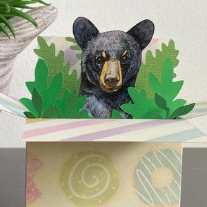 Bear birthday card. 3D box card, blank or personalised for any occasion. Gift card holder.