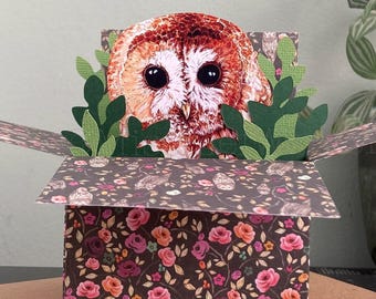 Handmade Owl Card; Personalised. 3D Floral Gift Card Holder
