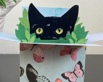 Black Cat Card 3D box card, blank or personalised. Birthday, Mothers or Fathers Day, Wedding, Anniversary Gift card holder.