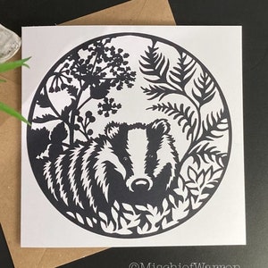 Badger Card. Monochrome blank badger art card for any occasion. Card for nature and British wildlife lover.