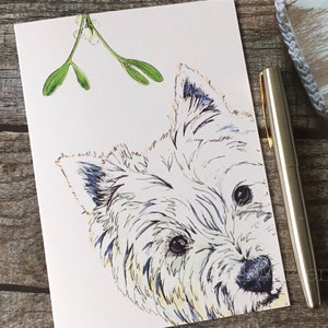 Westie Christmas Card. Blank Art card. Can send direct. Christmas card for west highland white terrier dog lover. Universal.