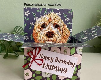 Cream Cockapoo Card; Personalised or Blank. 3D Gift Card Holder for Dog Lover.