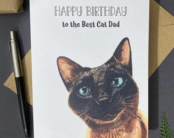 Tonkinese Cat Art Card; Personalised or blank for any occasion.