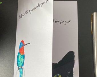 Funny Cat Birthday Card: A Little Bird Told Me. Hummingbird Cat Lover Gift