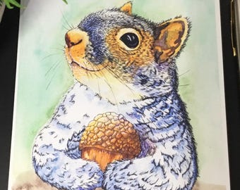 Watercolour Squirrel Card: Wildlife Art, Blank Inside