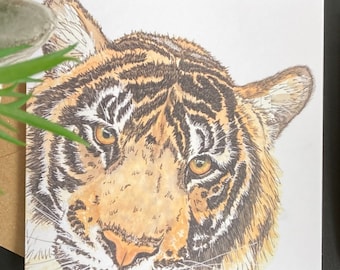 Tiger Card: Personalised for any occasion. Watercolour art card for animal lover.