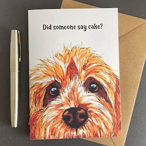 Apricot Cockapoo or labradoodle Dog Art Card. Personalised for any occasion; for cockerpoo or doodle lover.