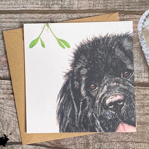 Carte de Noël de Terre-Neuve. Carte d'art vierge. Peut envoyer directement. Carte de Noël pour amateur de chiens novice.