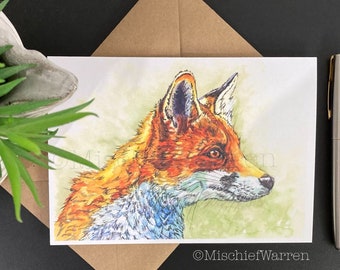 Red Fox Personalised Art Card handmade from my painting. Can be personalised for any occasion; Birthday, Thank you or Christmas perhaps