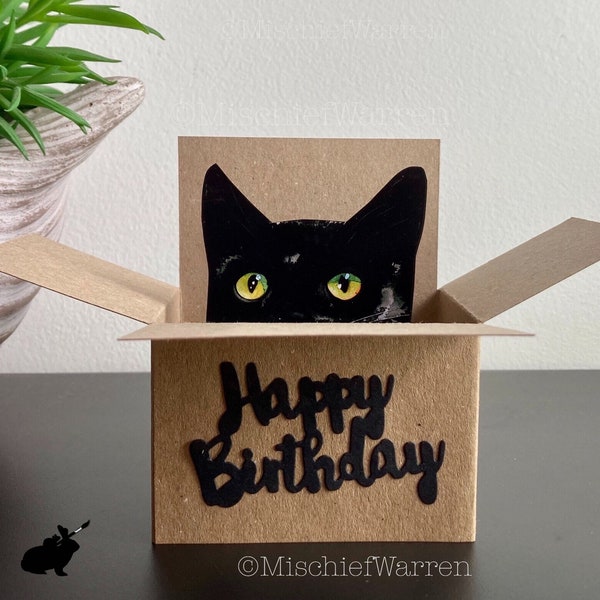 Cat Birthday Card. The Original Cat in a box card. Can add your message, or gift card holder and send direct.