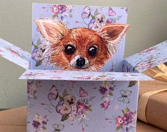Personalised Chihuahua Card. 3D Gift card holder, for toy dog lover.