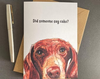 Dachshund Card; Personalised or blank, from my painting. Teckel, Wiener or Sausage Dog.